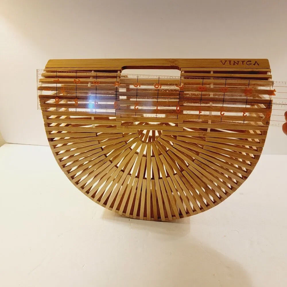 Vintage Purse Handbag Natural Bamboo Wood Half Moon Beach 11¼